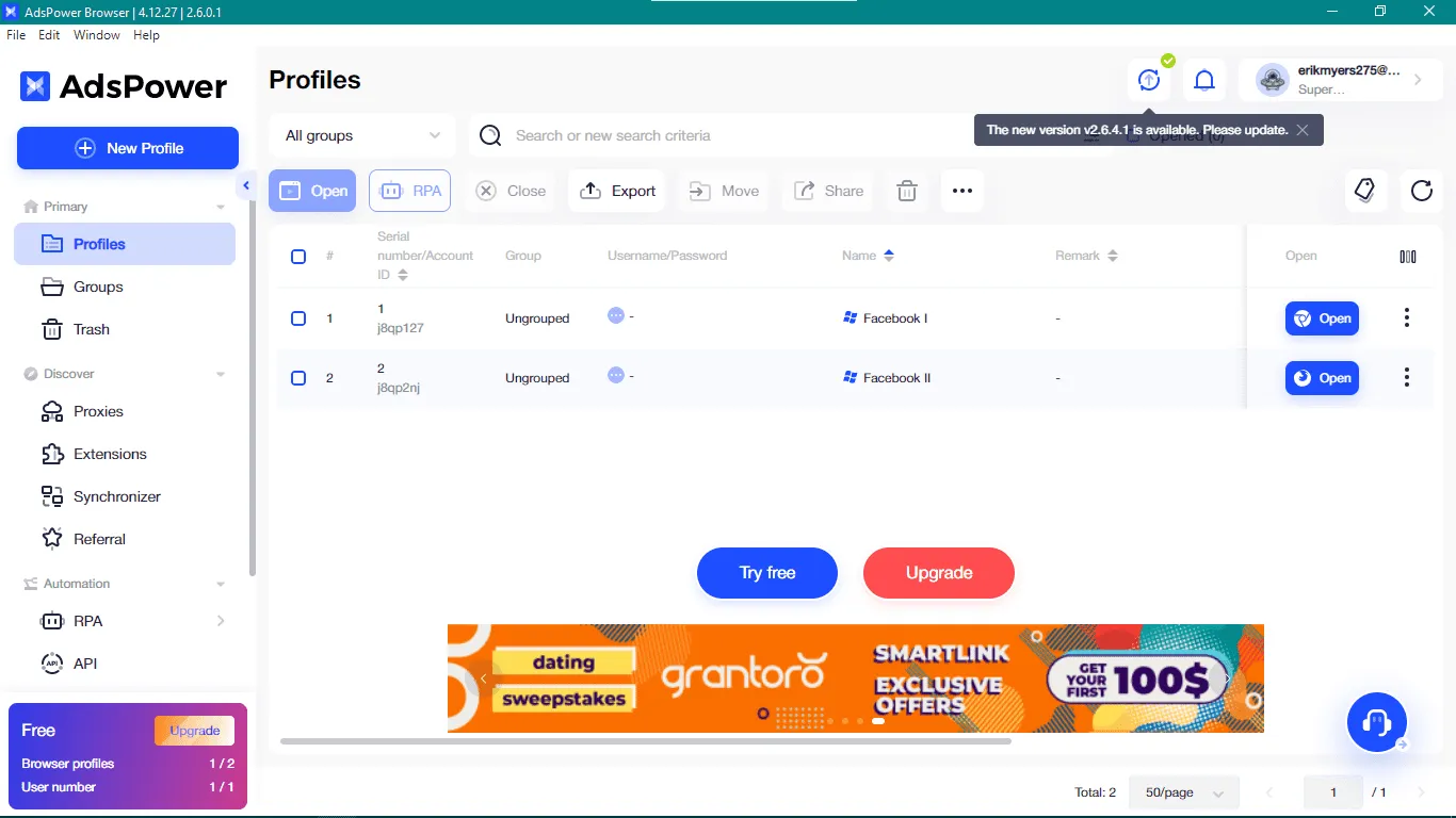 Giao diện của AdsPower